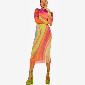 AFRM Shailene Turtleneck Mesh Dress In Spring Wave
